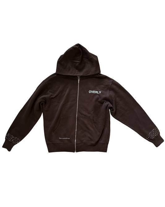 Brown Studded Zip-Up Hoodie