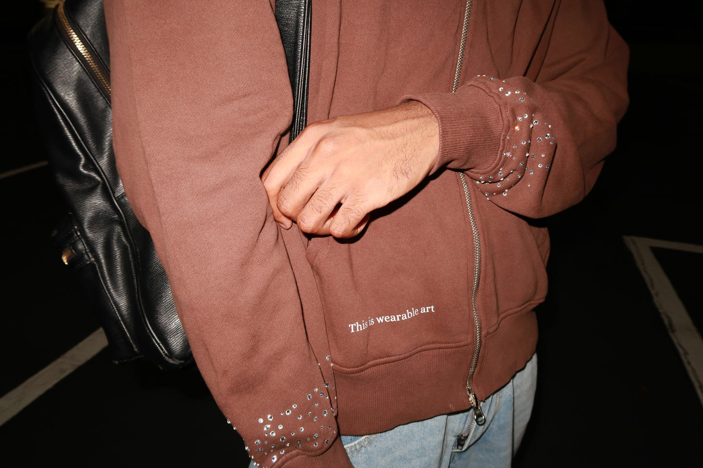 Brown Studded Zip-Up Hoodie